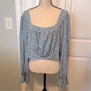 Shein Curve‎ Womens Size 4XL Blue Long Sleeve Crop Top Cheetah Leopard Coquette